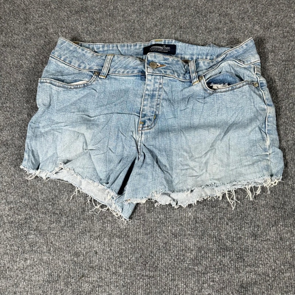 London Jean Shorts Womens Size 12 Light Wash Denim Raw Hem Frayed Casual Stretch